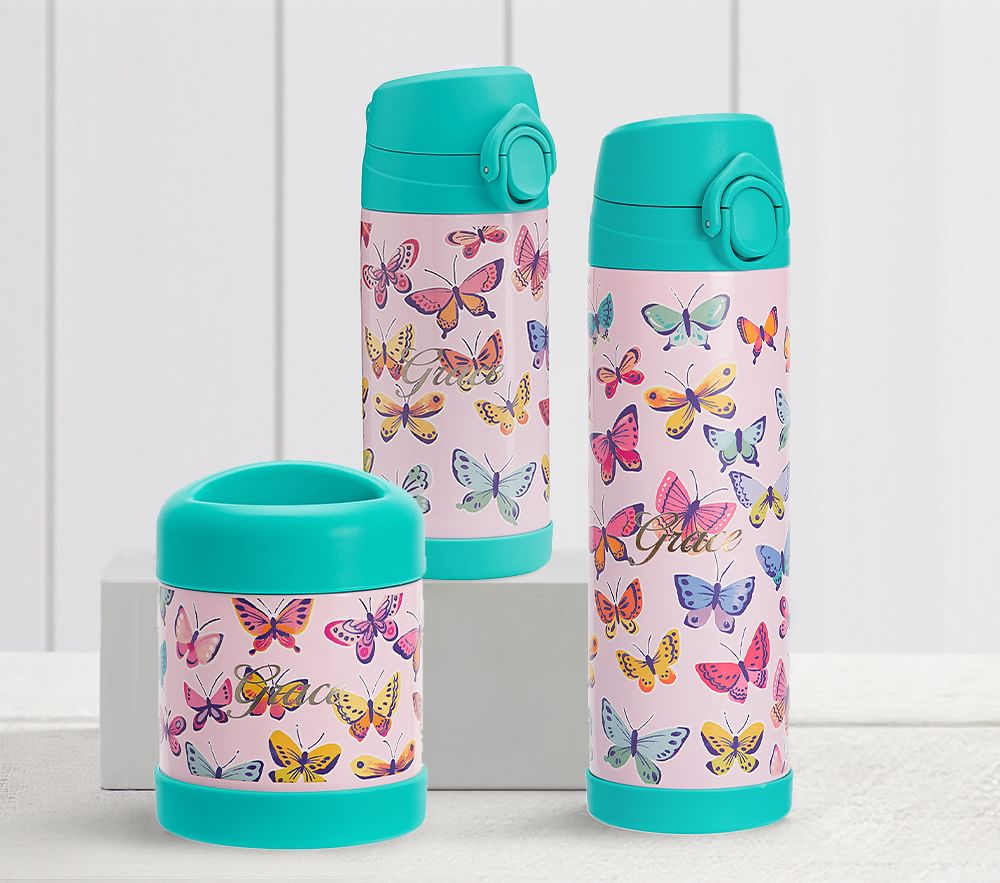 Mackenzie Pink Rainbow Butterflies Hot & Cold Container